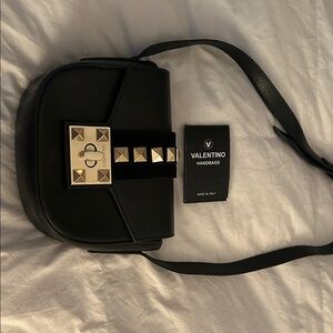 Valentino Black Crossbody Bag with Gold Accents